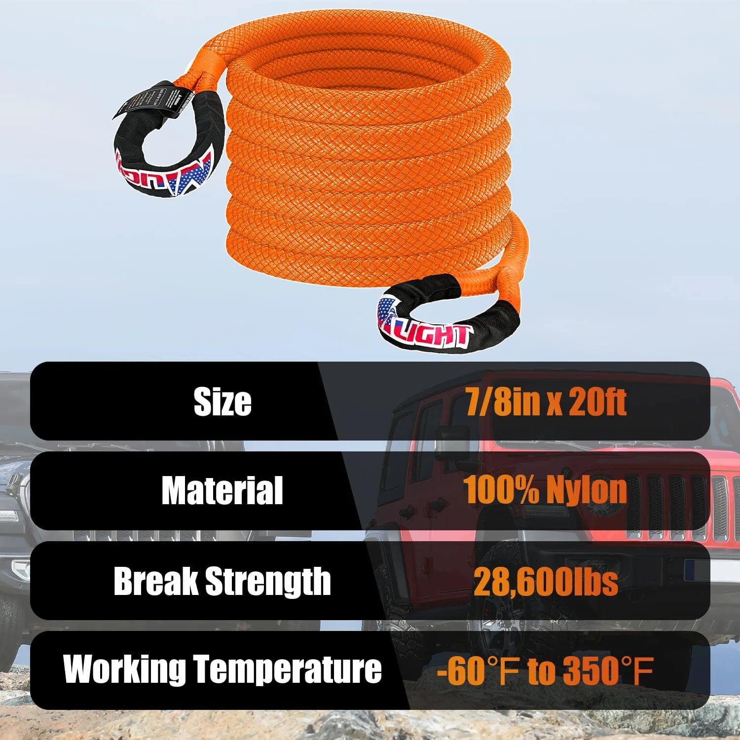 7/8in x 20ft Kinetic Recovery Rope 28,600LBS