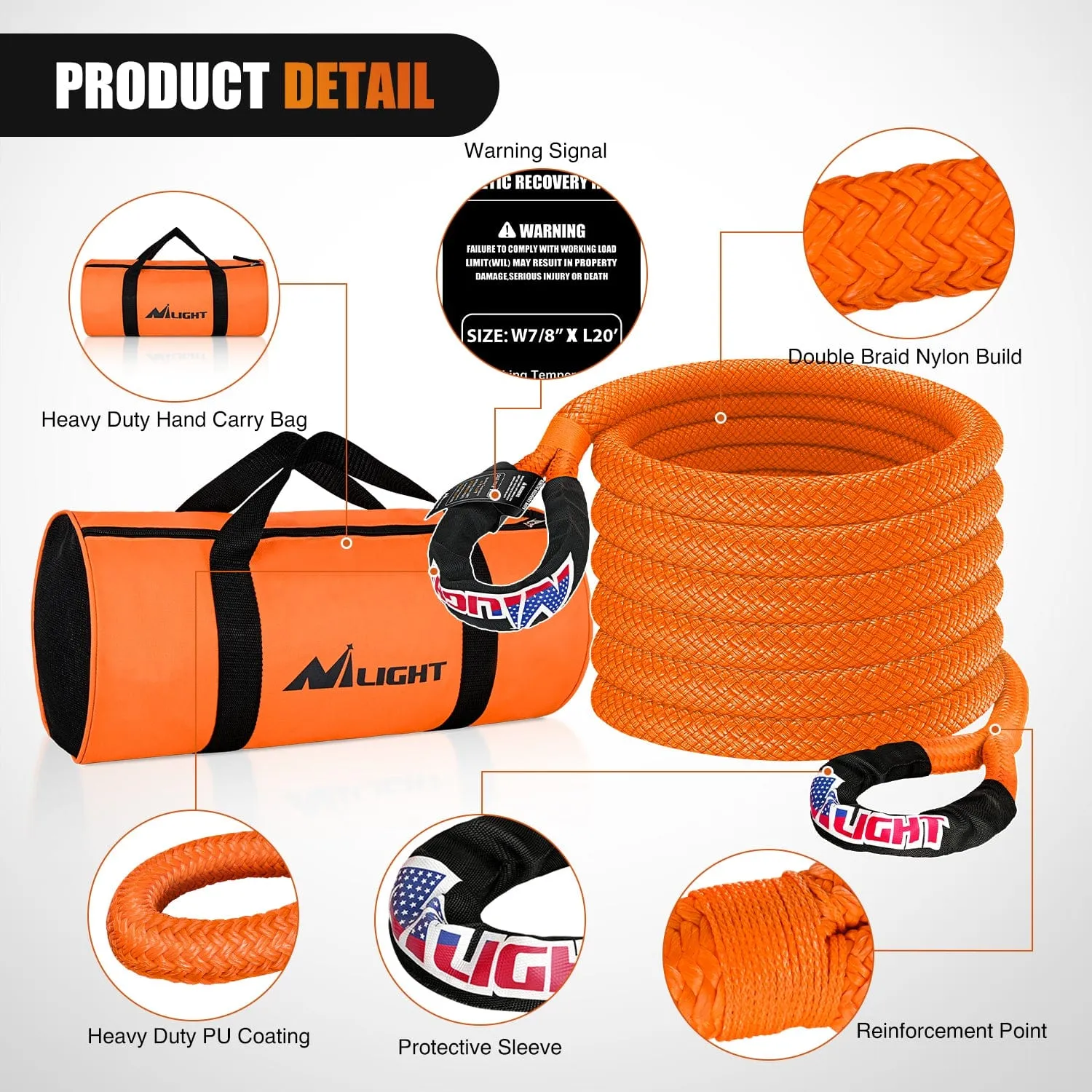 7/8in x 20ft Kinetic Recovery Rope 28,600LBS