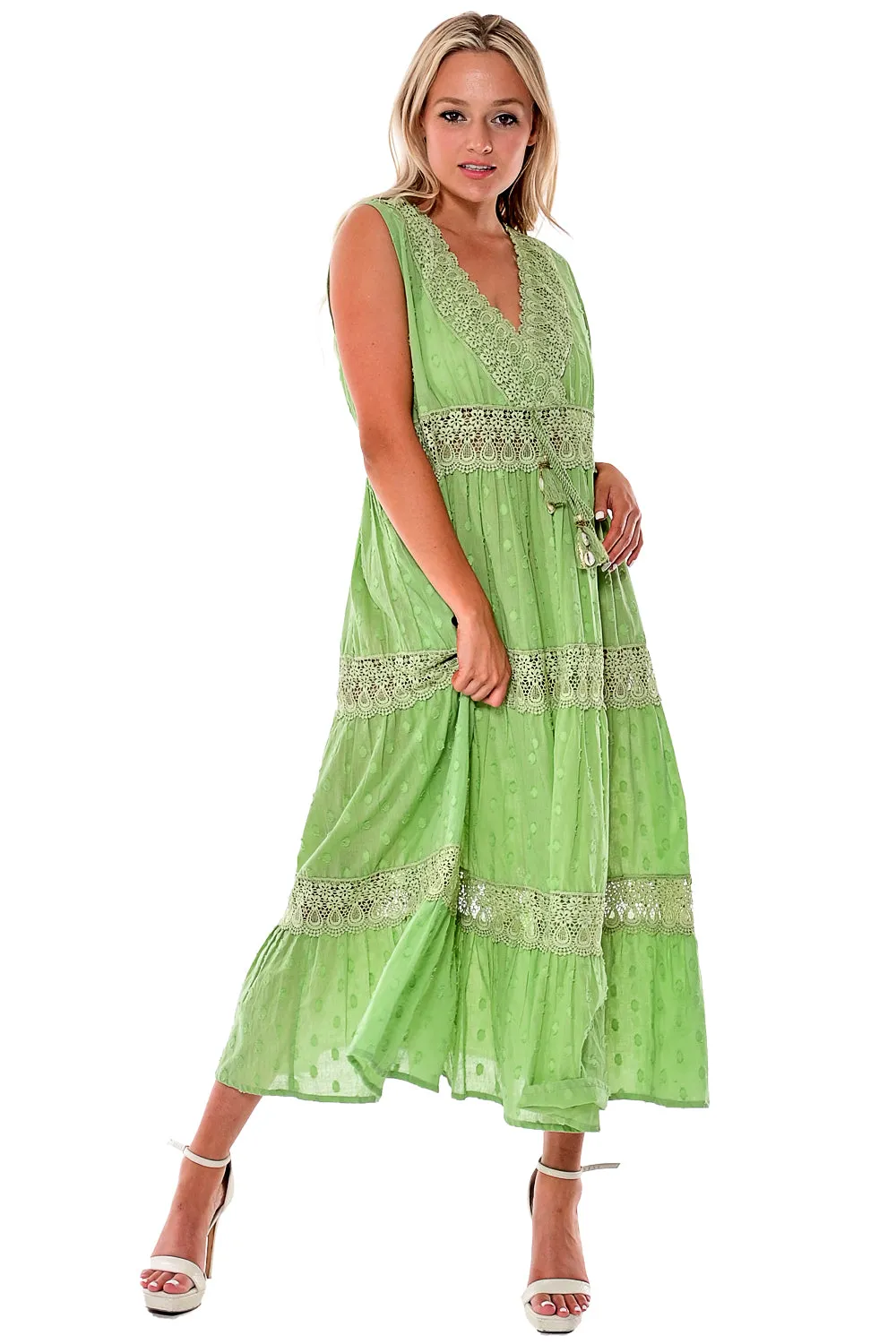AZUCAR LADIES SLEEVELESS V-NECK LONG DRESS 100% COTTON - IN (2) COLORS - LCD1738