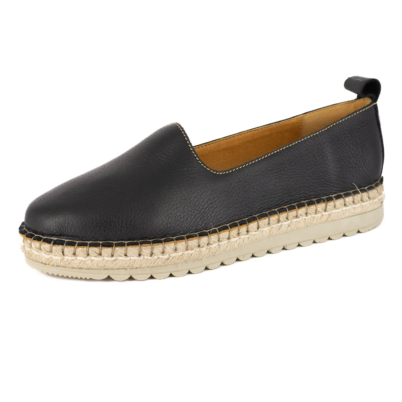 Banjul : Ladies Leather Espadrille in Black Natan