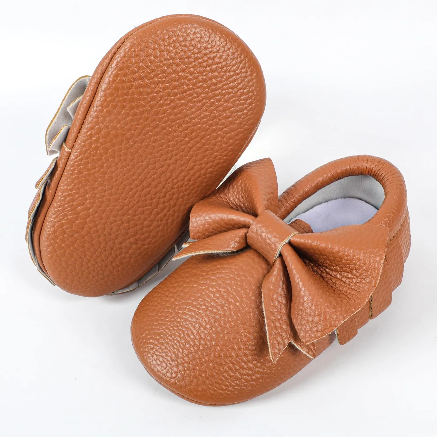 Bebila Double Bow Fringe Baby Moccasins - Soft Sole Baby Shoes Girls Toddler Crib Flats