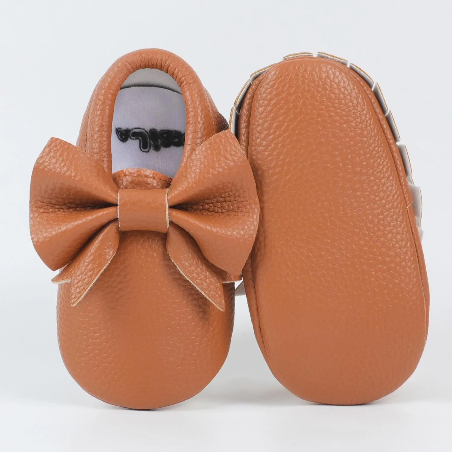 Bebila Double Bow Fringe Baby Moccasins - Soft Sole Baby Shoes Girls Toddler Crib Flats