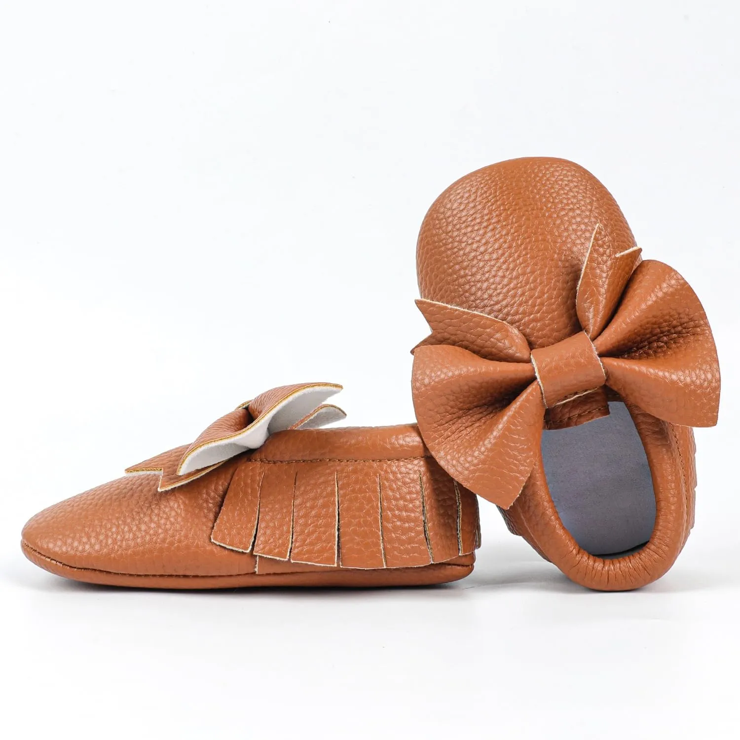 Bebila Double Bow Fringe Baby Moccasins - Soft Sole Baby Shoes Girls Toddler Crib Flats