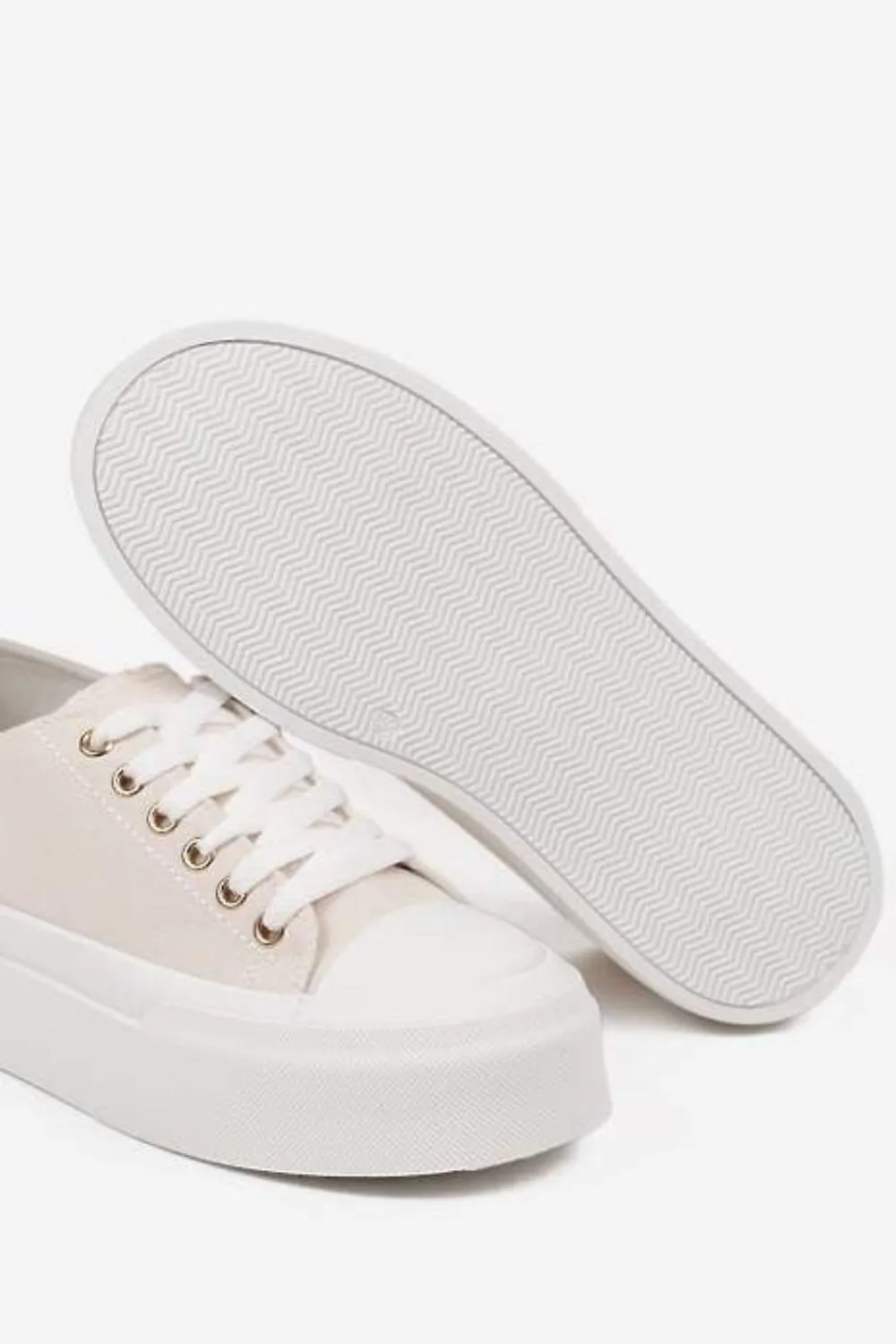 BEIGE LACE UP HEART DETAIL CHUNKY STYLISH FLAT TRAINERS