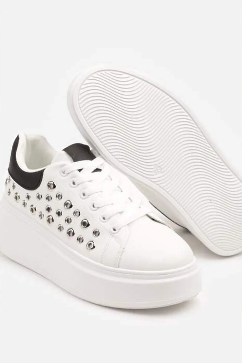 BLACK LACE UP SIDE DETAIL CHUNKY STYLISH FLAT TRAINERS