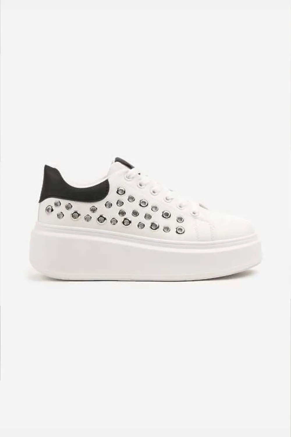 BLACK LACE UP SIDE DETAIL CHUNKY STYLISH FLAT TRAINERS