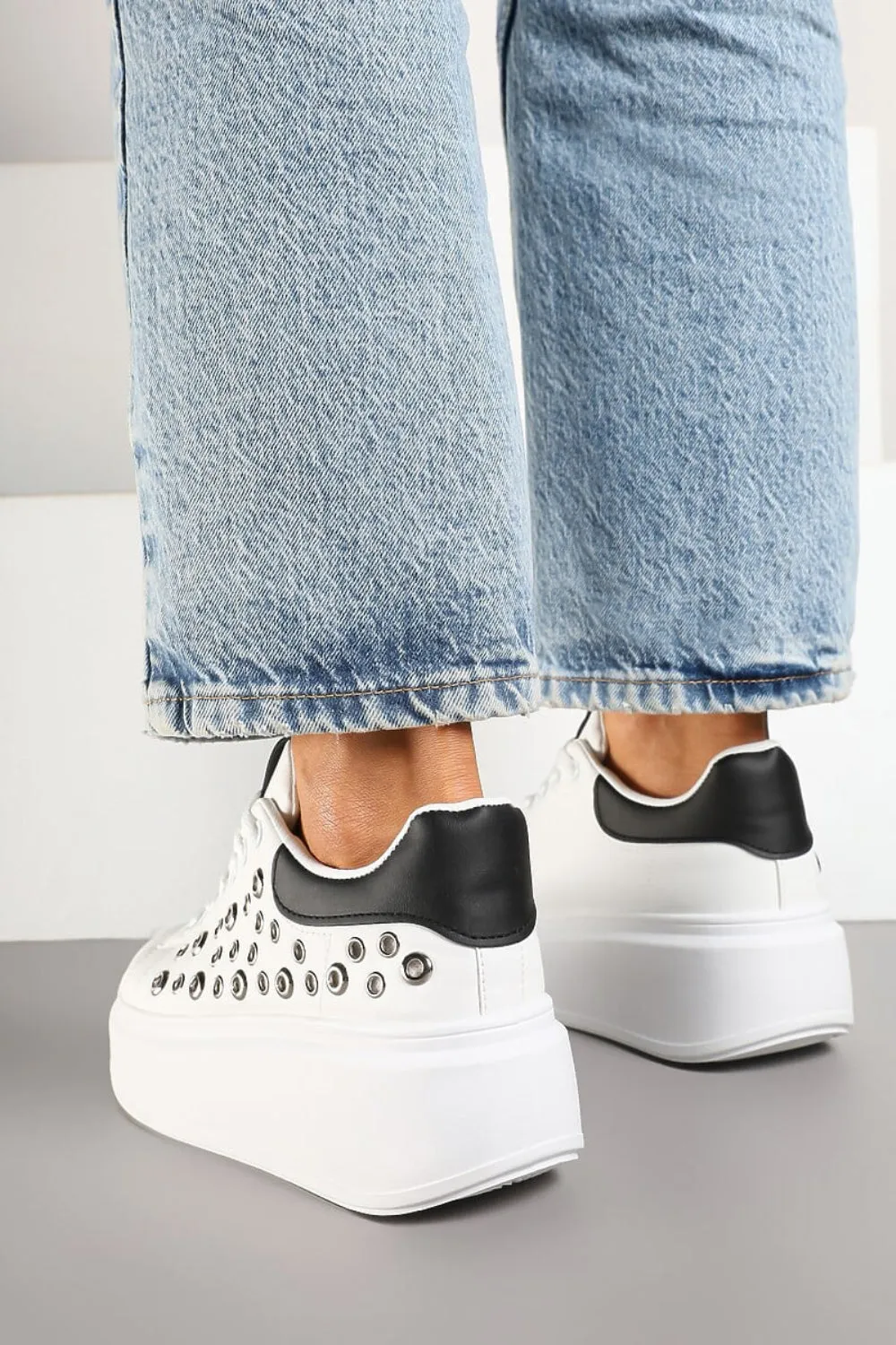 BLACK LACE UP SIDE DETAIL CHUNKY STYLISH FLAT TRAINERS
