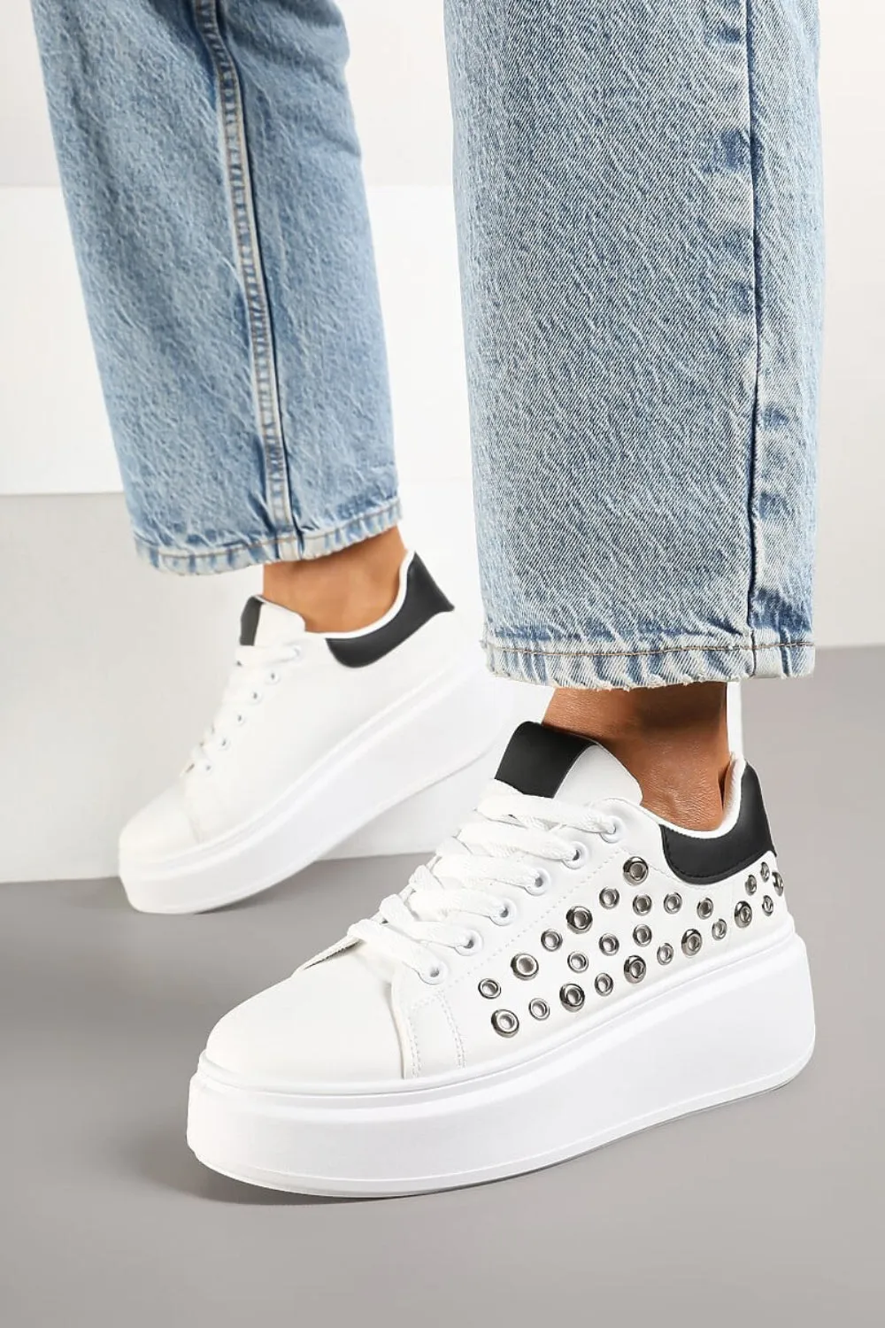 BLACK LACE UP SIDE DETAIL CHUNKY STYLISH FLAT TRAINERS