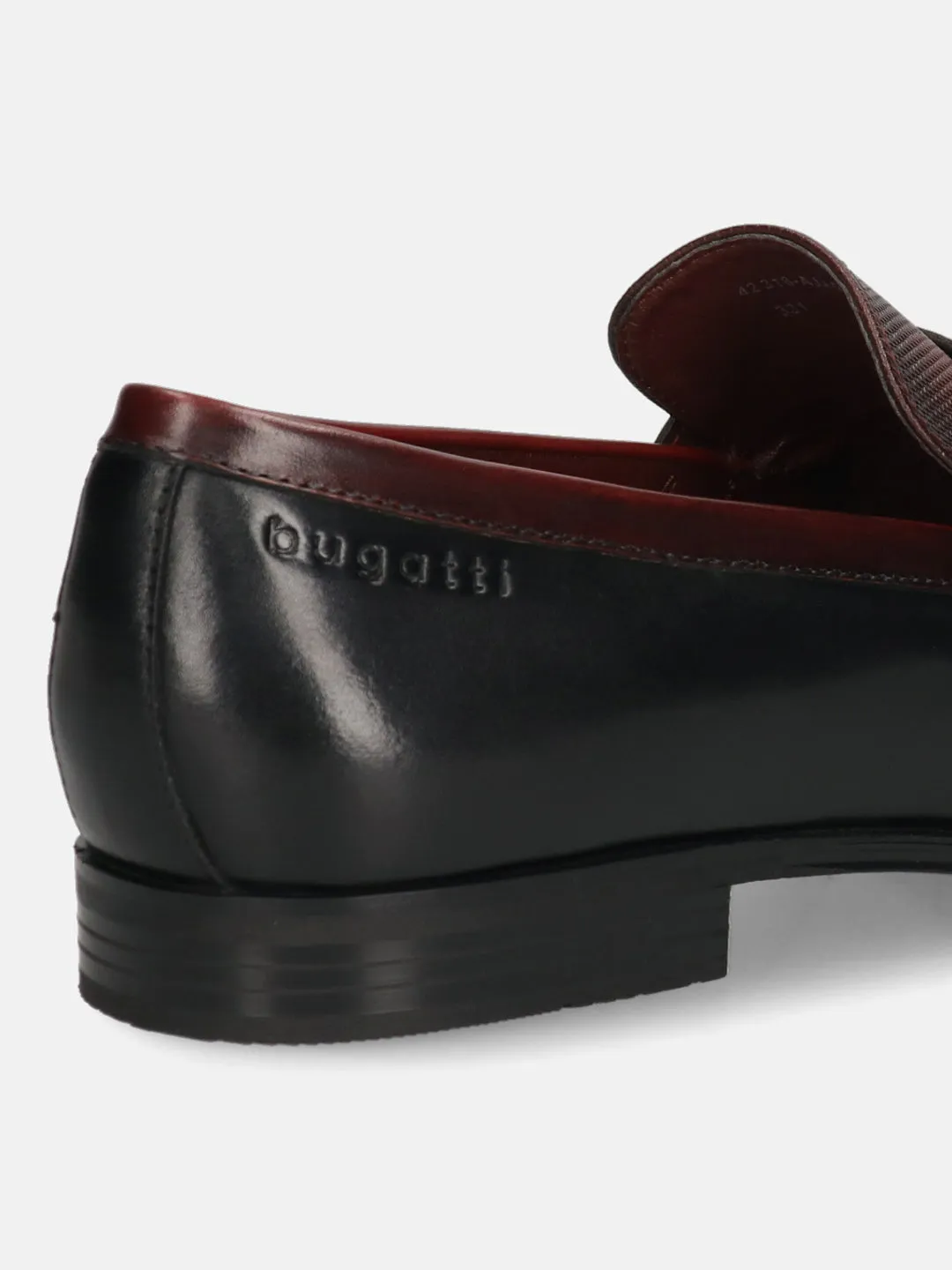 bugatti Black & Dark Red Premium Leather Slip-ons Formal