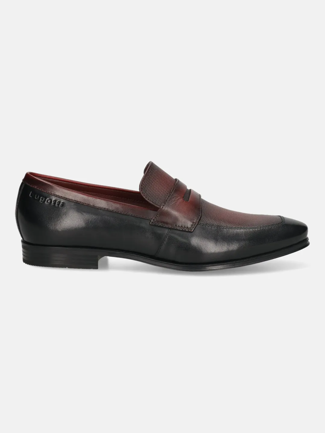 bugatti Black & Dark Red Premium Leather Slip-ons Formal