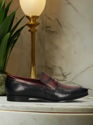 bugatti Black & Dark Red Premium Leather Slip-ons Formal