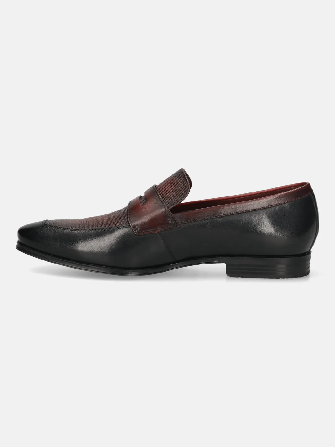 bugatti Black & Dark Red Premium Leather Slip-ons Formal