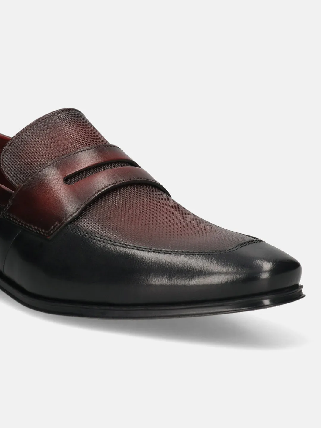 bugatti Black & Dark Red Premium Leather Slip-ons Formal