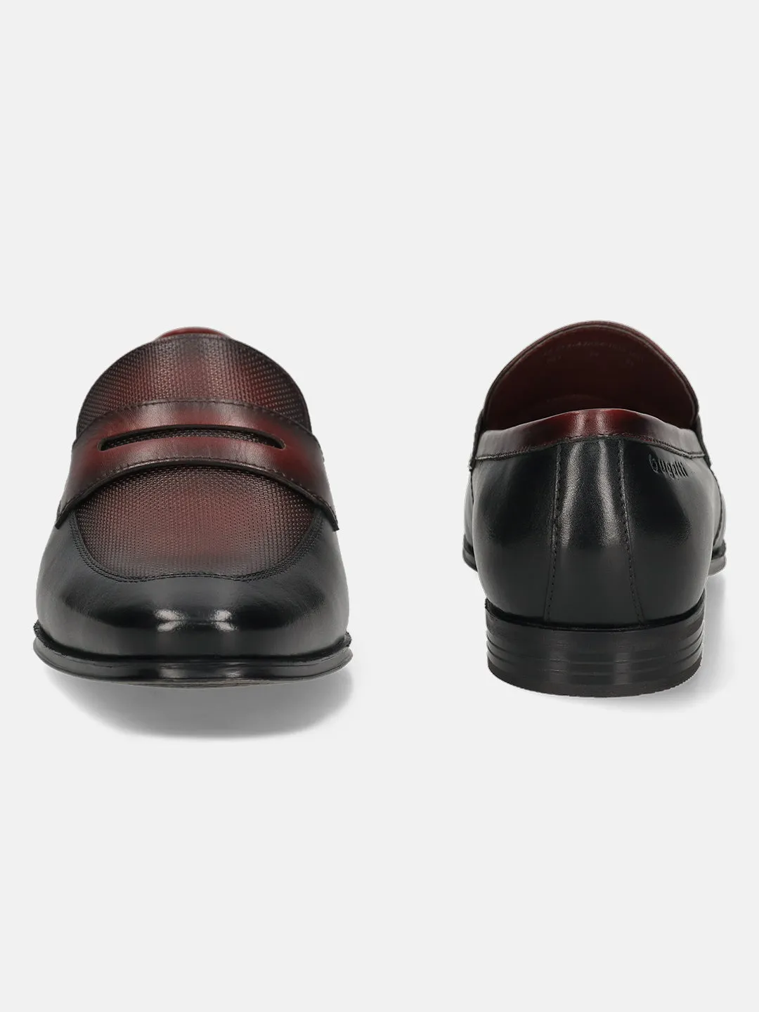 bugatti Black & Dark Red Premium Leather Slip-ons Formal