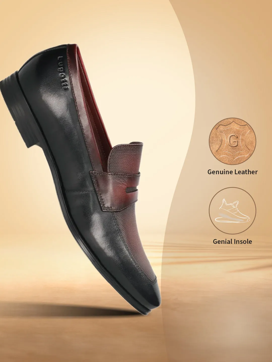 bugatti Black & Dark Red Premium Leather Slip-ons Formal
