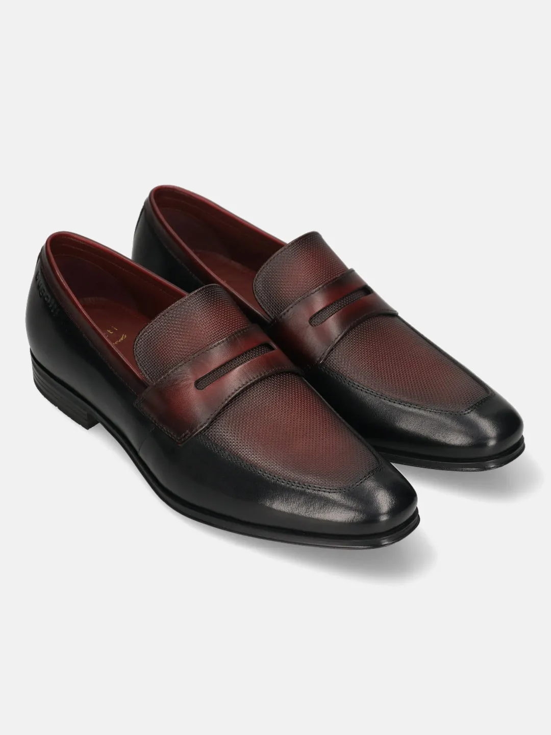 bugatti Black & Dark Red Premium Leather Slip-ons Formal