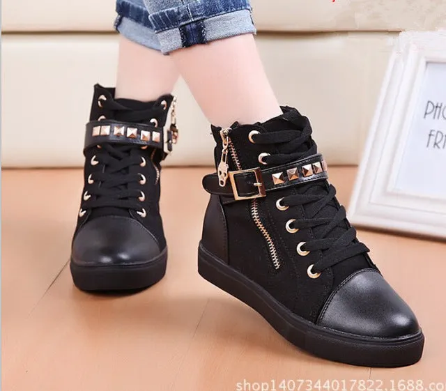 Canvas shoes woman 2020 new women shoes fashion zipper wedge women sneakers high help solid color ladies shoes tenis feminino