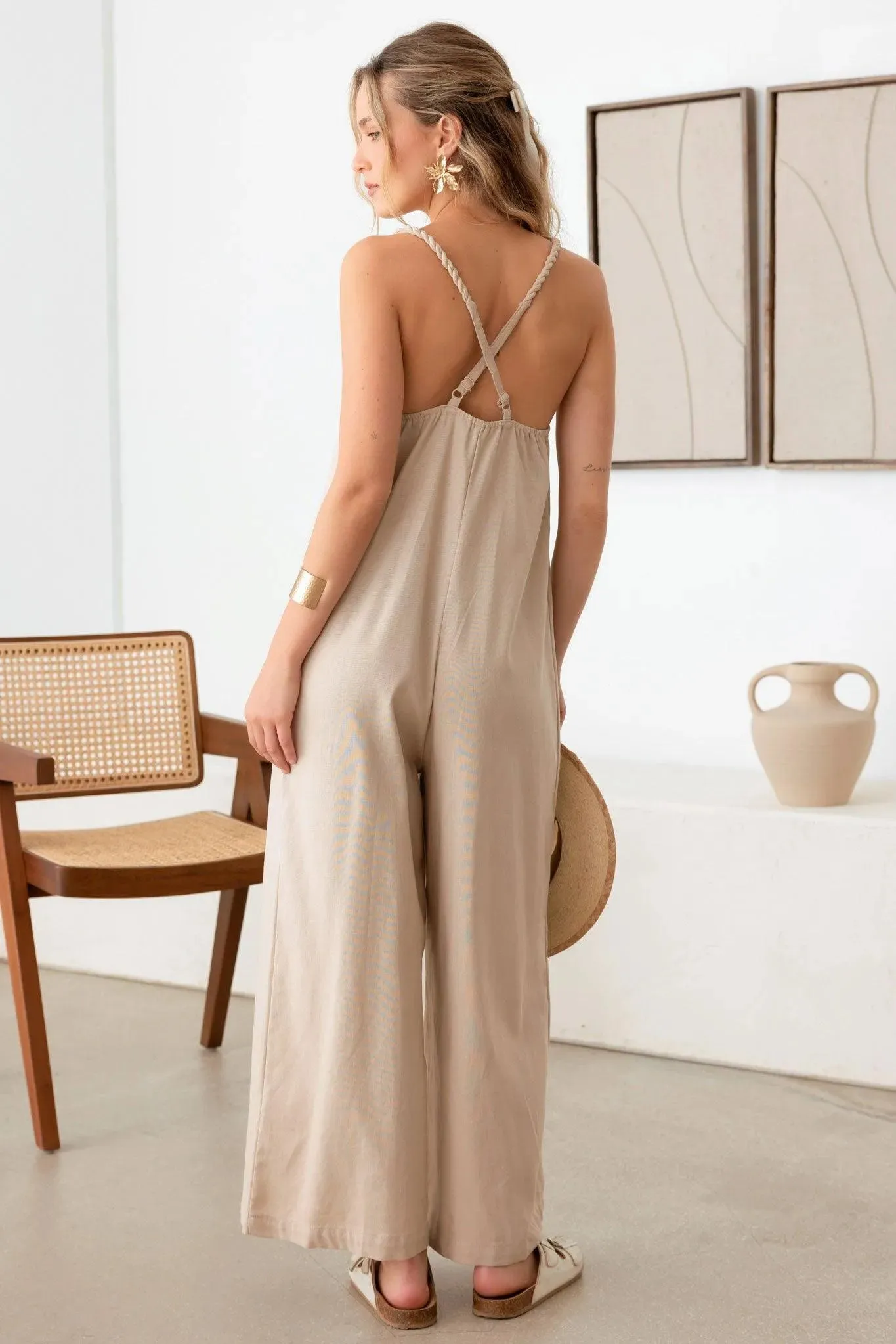 Casual Lose Sleeveless Rope Strap Halter Jumpsuit
