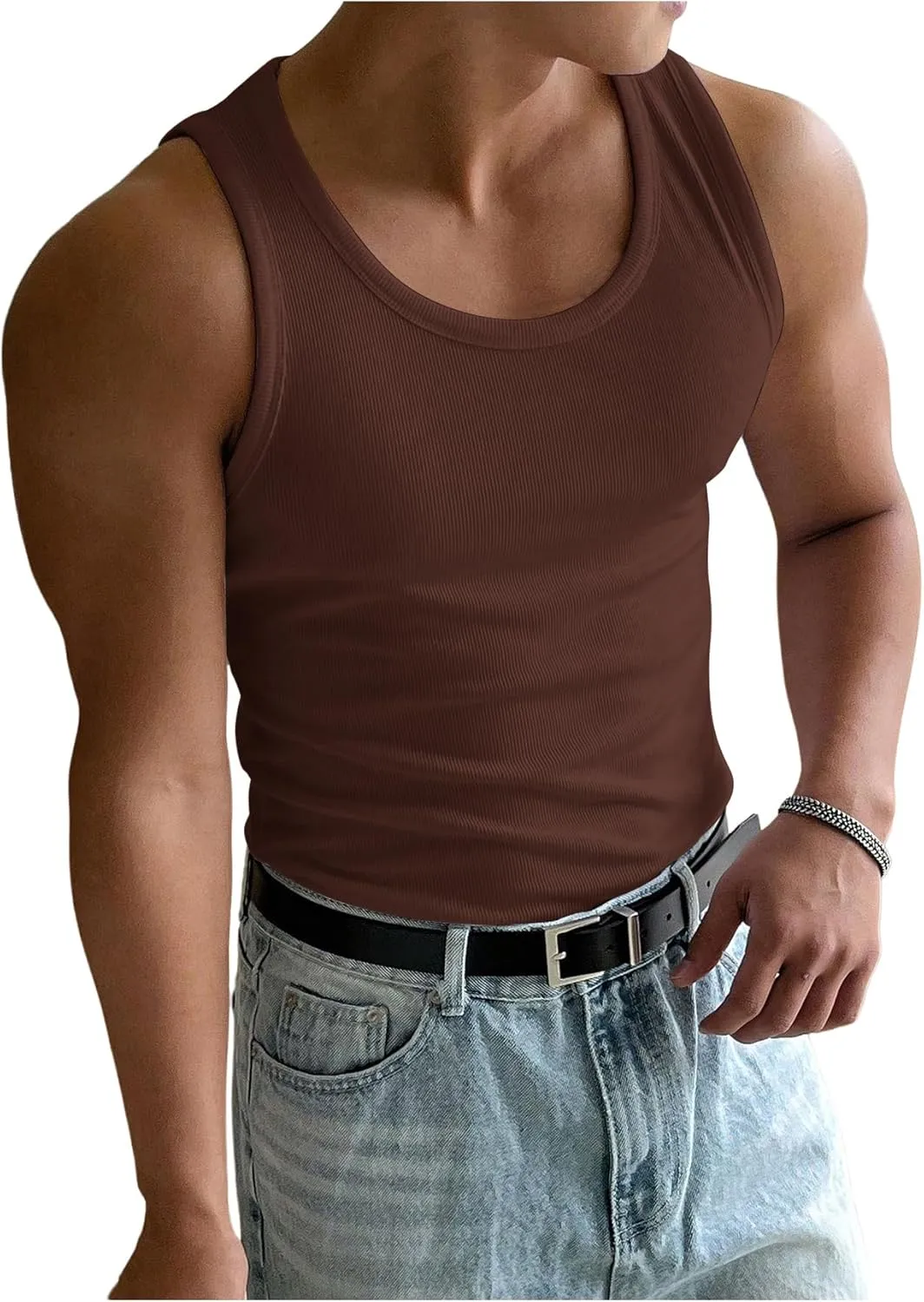 COZYEASE Men's Summer Tank Top Scoop Neck Workout Gym Muscle Tank T-Shirt Sleeveless Undershirt