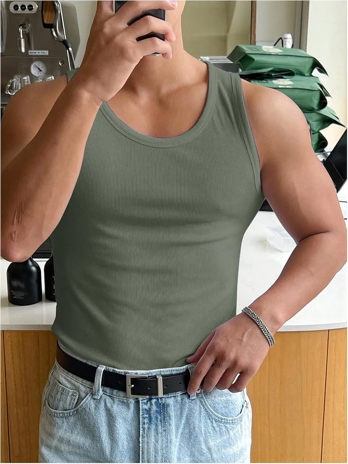 COZYEASE Men's Summer Tank Top Scoop Neck Workout Gym Muscle Tank T-Shirt Sleeveless Undershirt
