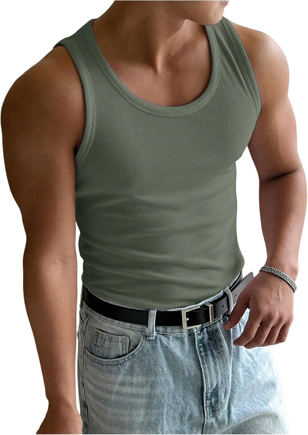 COZYEASE Men's Summer Tank Top Scoop Neck Workout Gym Muscle Tank T-Shirt Sleeveless Undershirt