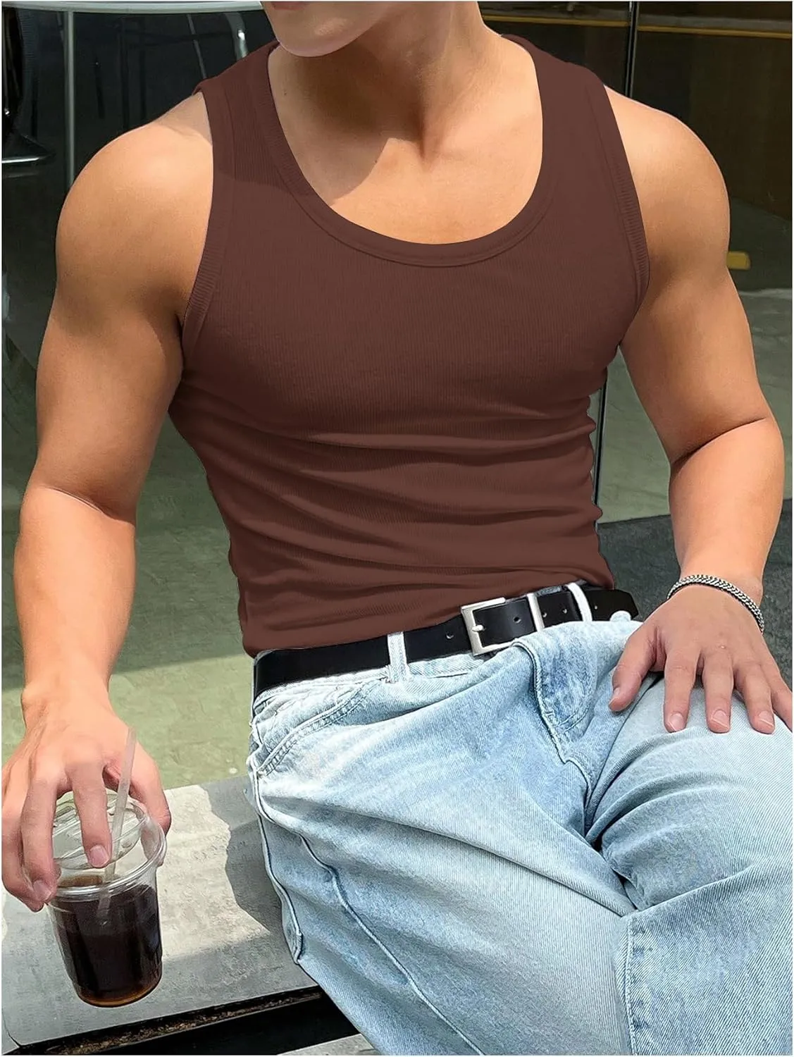 COZYEASE Men's Summer Tank Top Scoop Neck Workout Gym Muscle Tank T-Shirt Sleeveless Undershirt