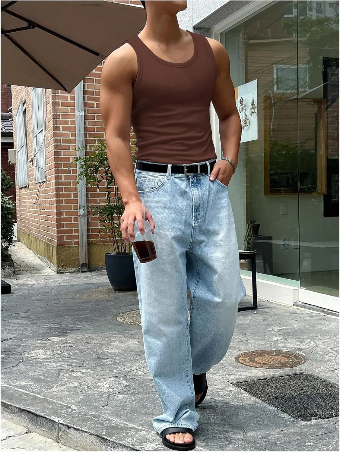 COZYEASE Men's Summer Tank Top Scoop Neck Workout Gym Muscle Tank T-Shirt Sleeveless Undershirt