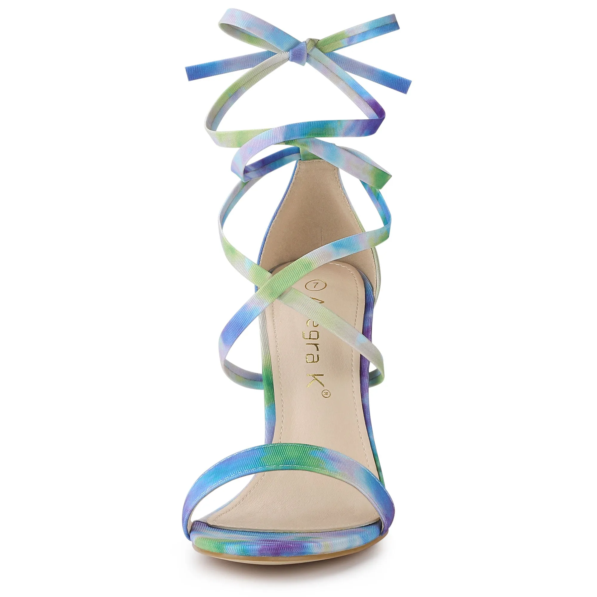 Elegant Open Toe Tie Dye Lace Up Stiletto Heel Sandals