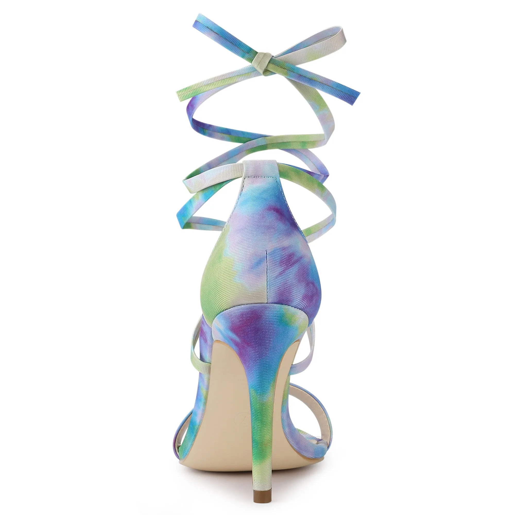 Elegant Open Toe Tie Dye Lace Up Stiletto Heel Sandals