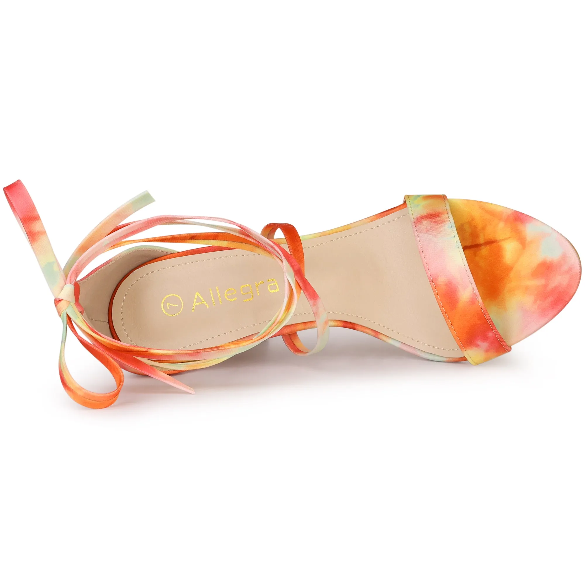 Elegant Open Toe Tie Dye Lace Up Stiletto Heel Sandals