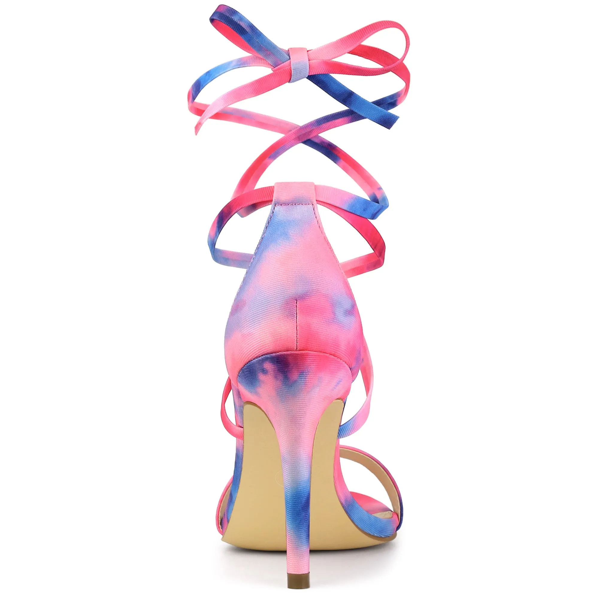 Elegant Open Toe Tie Dye Lace Up Stiletto Heel Sandals