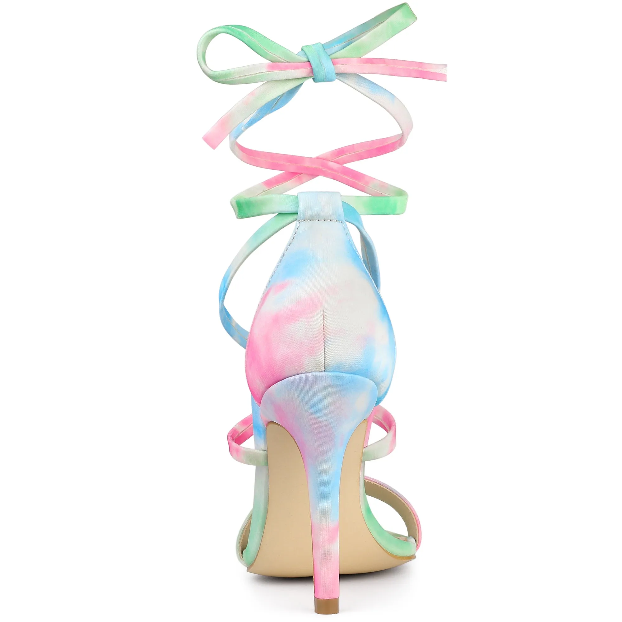 Elegant Open Toe Tie Dye Lace Up Stiletto Heel Sandals