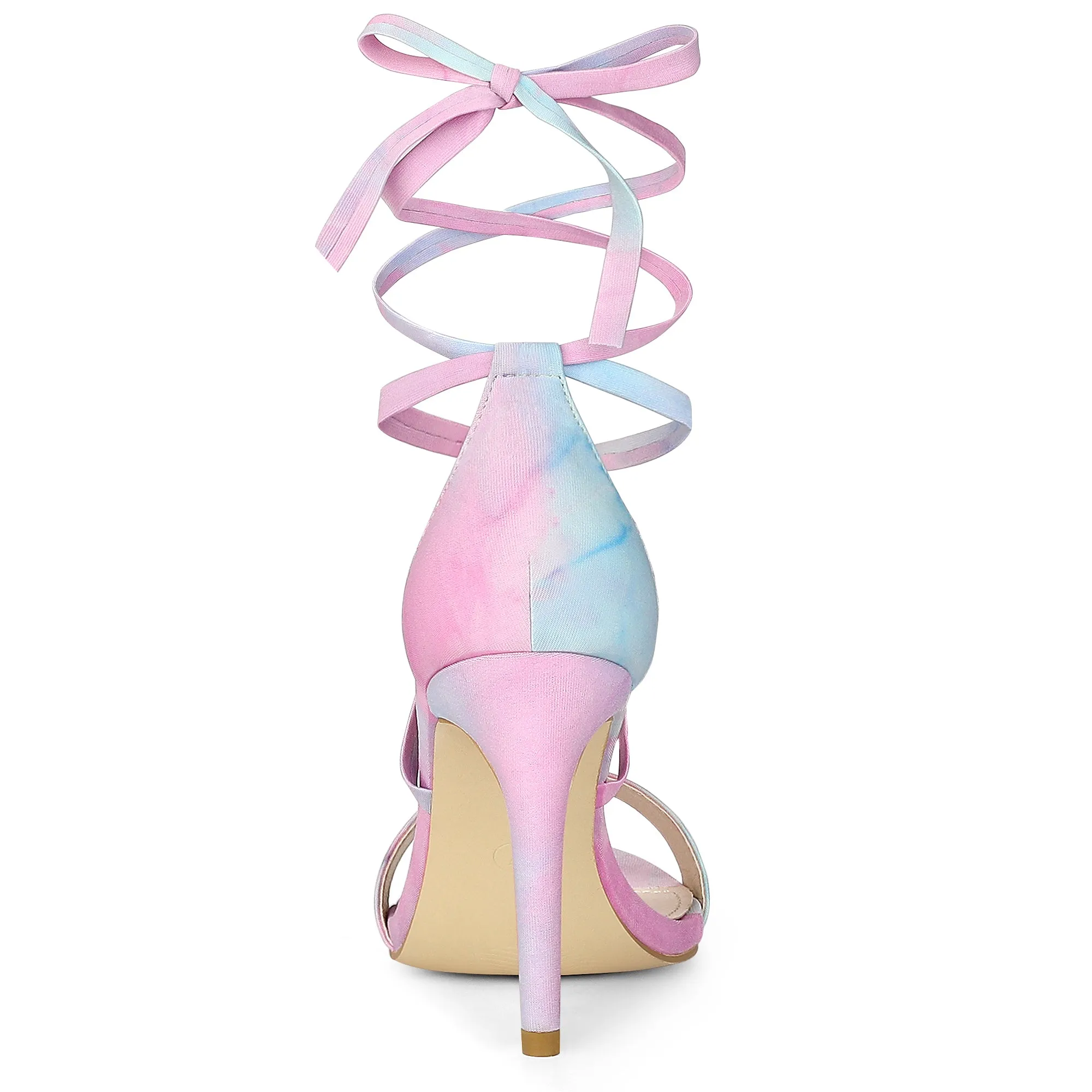 Elegant Open Toe Tie Dye Lace Up Stiletto Heel Sandals