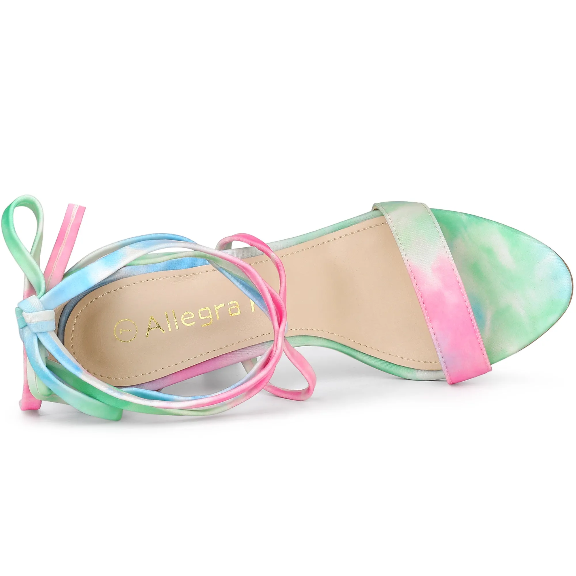 Elegant Open Toe Tie Dye Lace Up Stiletto Heel Sandals