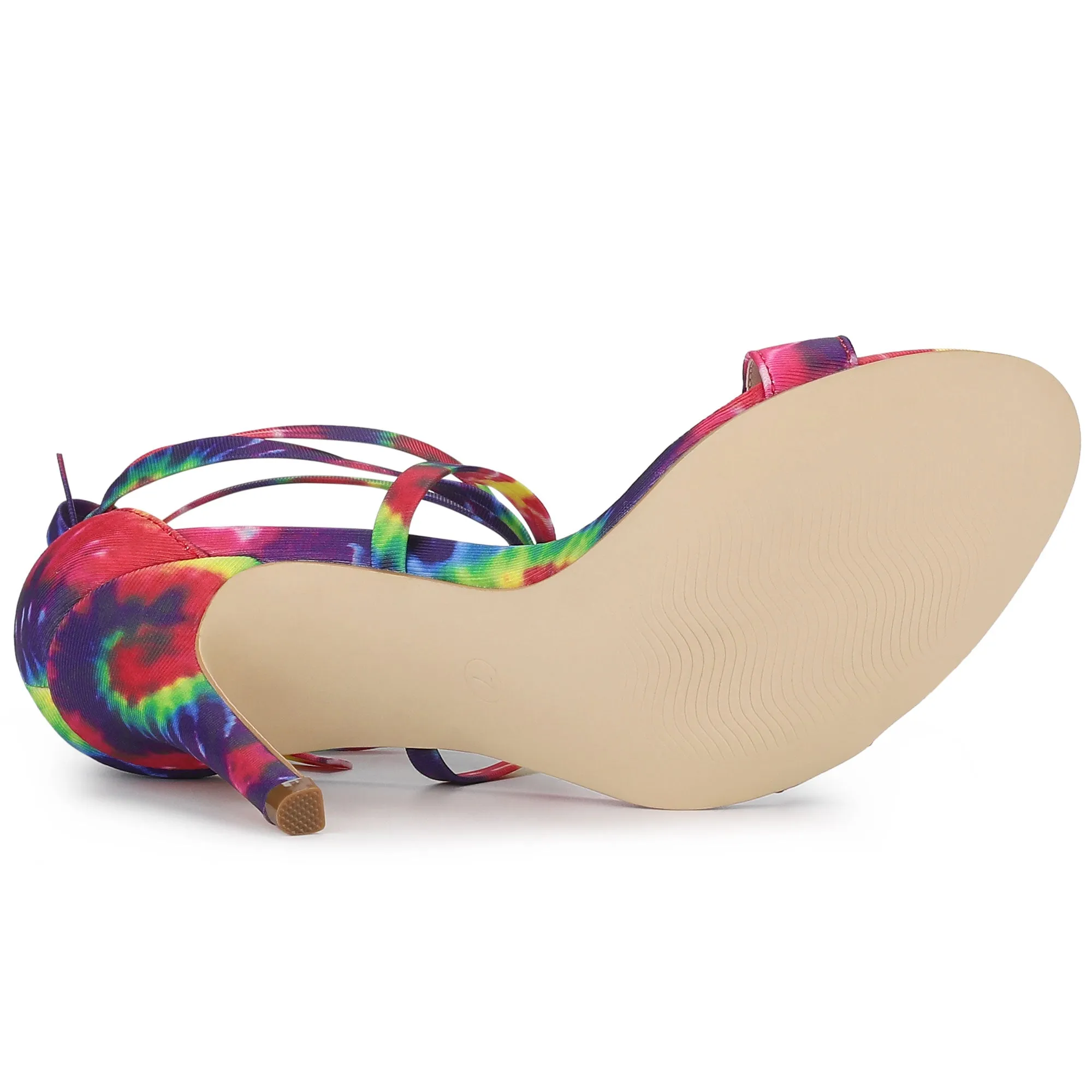Elegant Open Toe Tie Dye Lace Up Stiletto Heel Sandals