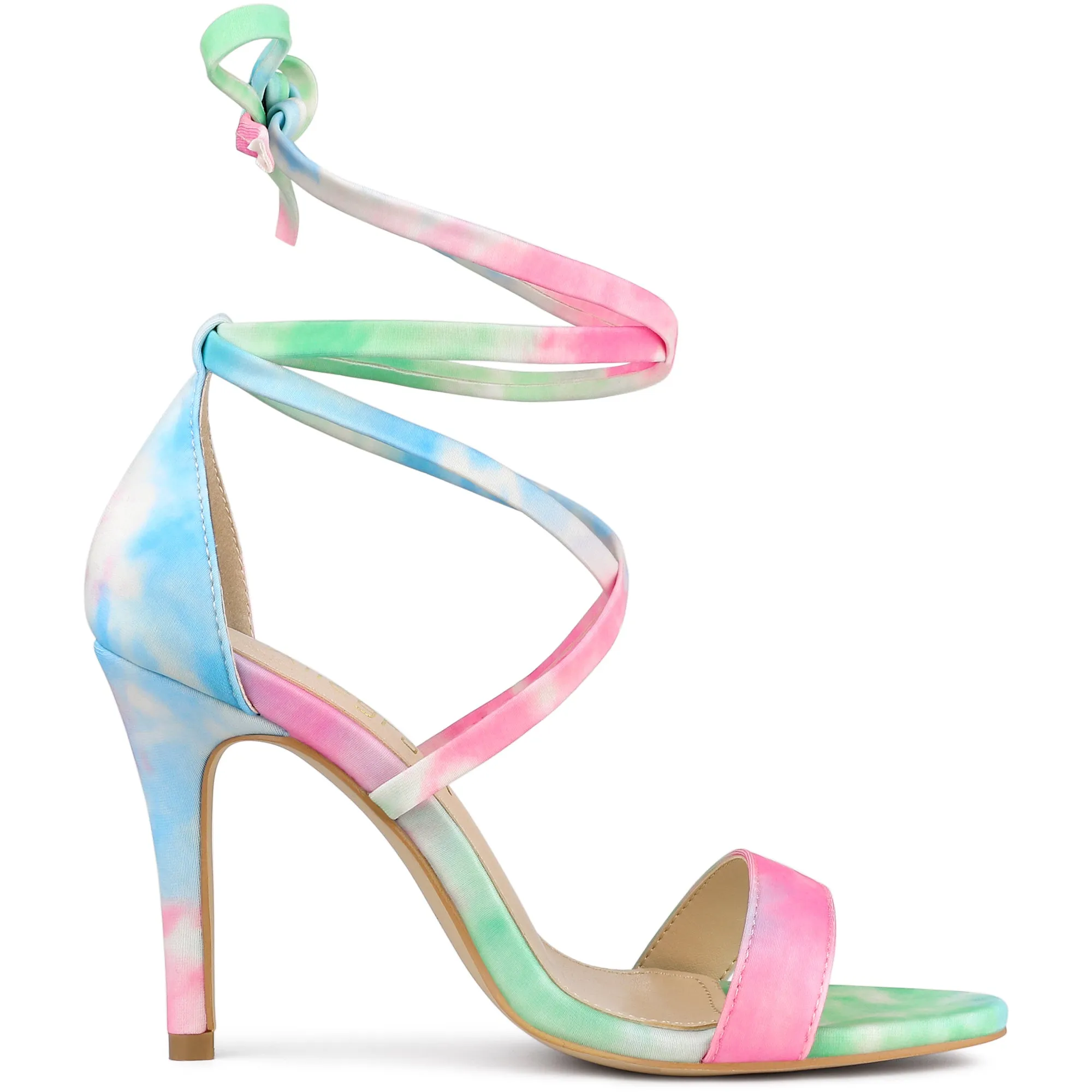 Elegant Open Toe Tie Dye Lace Up Stiletto Heel Sandals