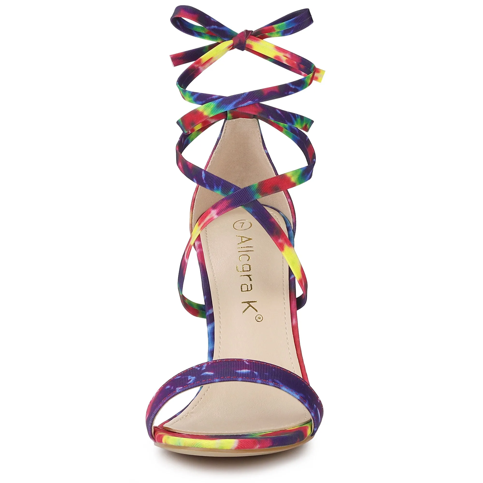 Elegant Open Toe Tie Dye Lace Up Stiletto Heel Sandals