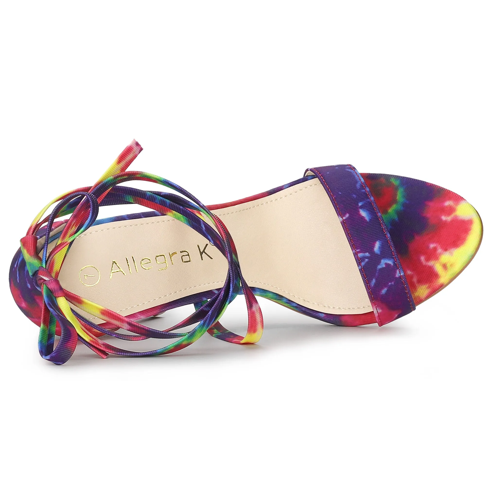 Elegant Open Toe Tie Dye Lace Up Stiletto Heel Sandals