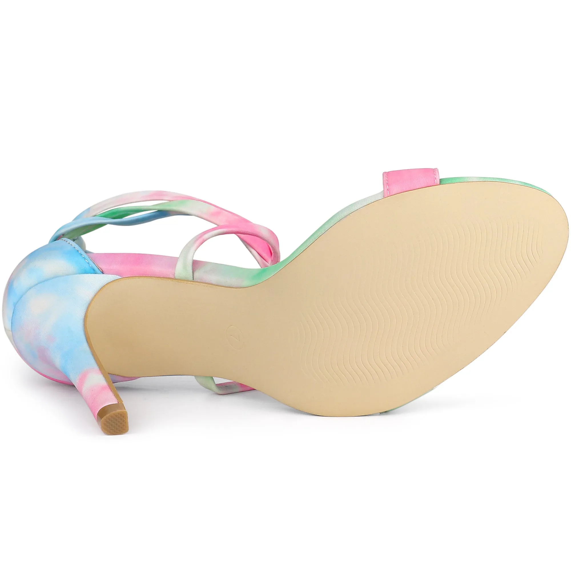 Elegant Open Toe Tie Dye Lace Up Stiletto Heel Sandals