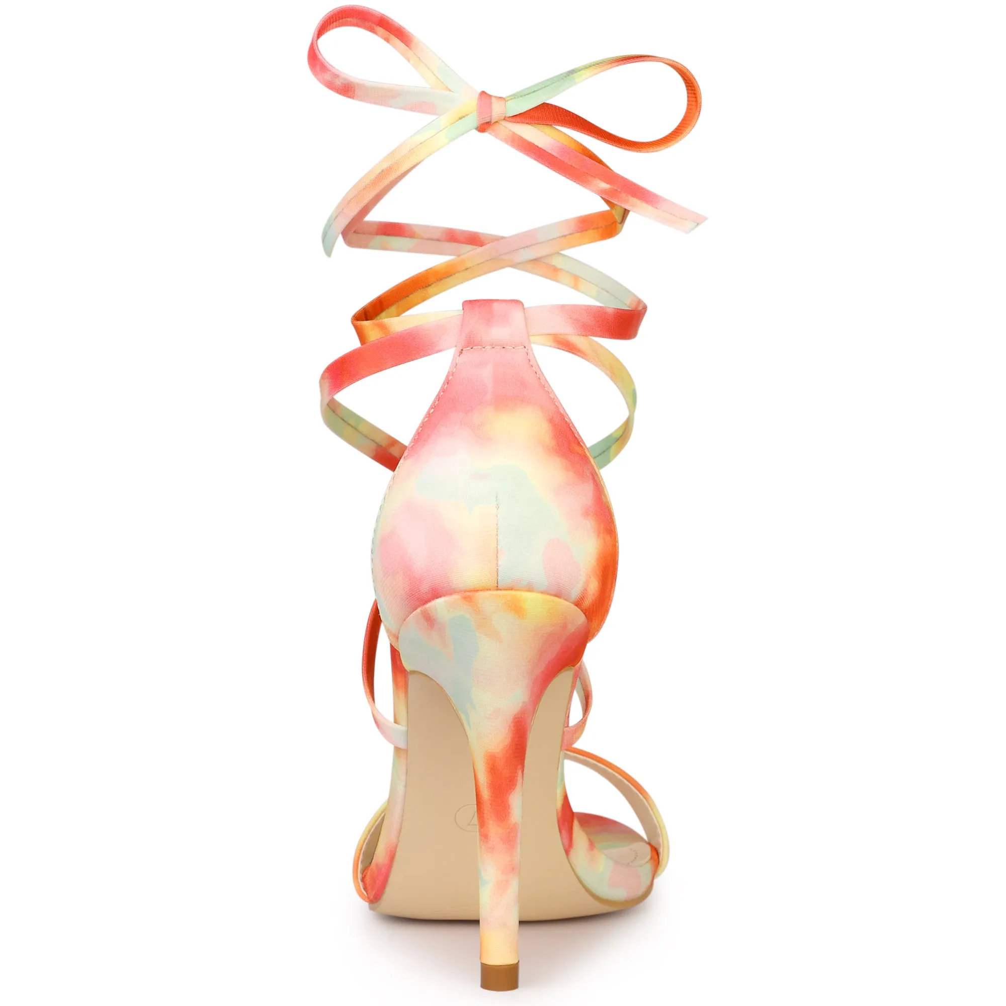 Elegant Open Toe Tie Dye Lace Up Stiletto Heel Sandals