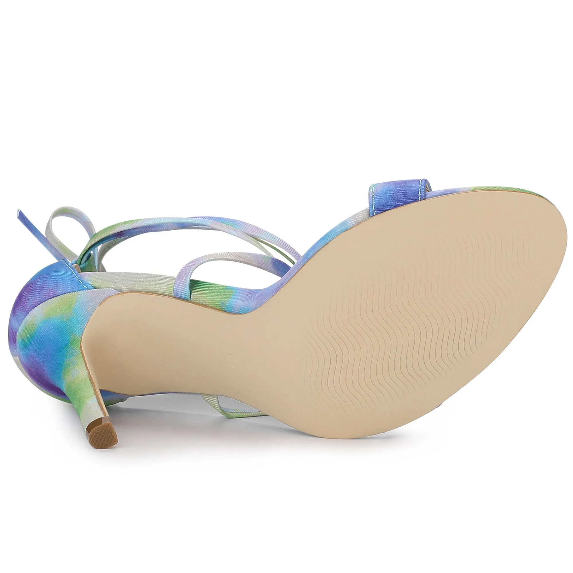 Elegant Open Toe Tie Dye Lace Up Stiletto Heel Sandals