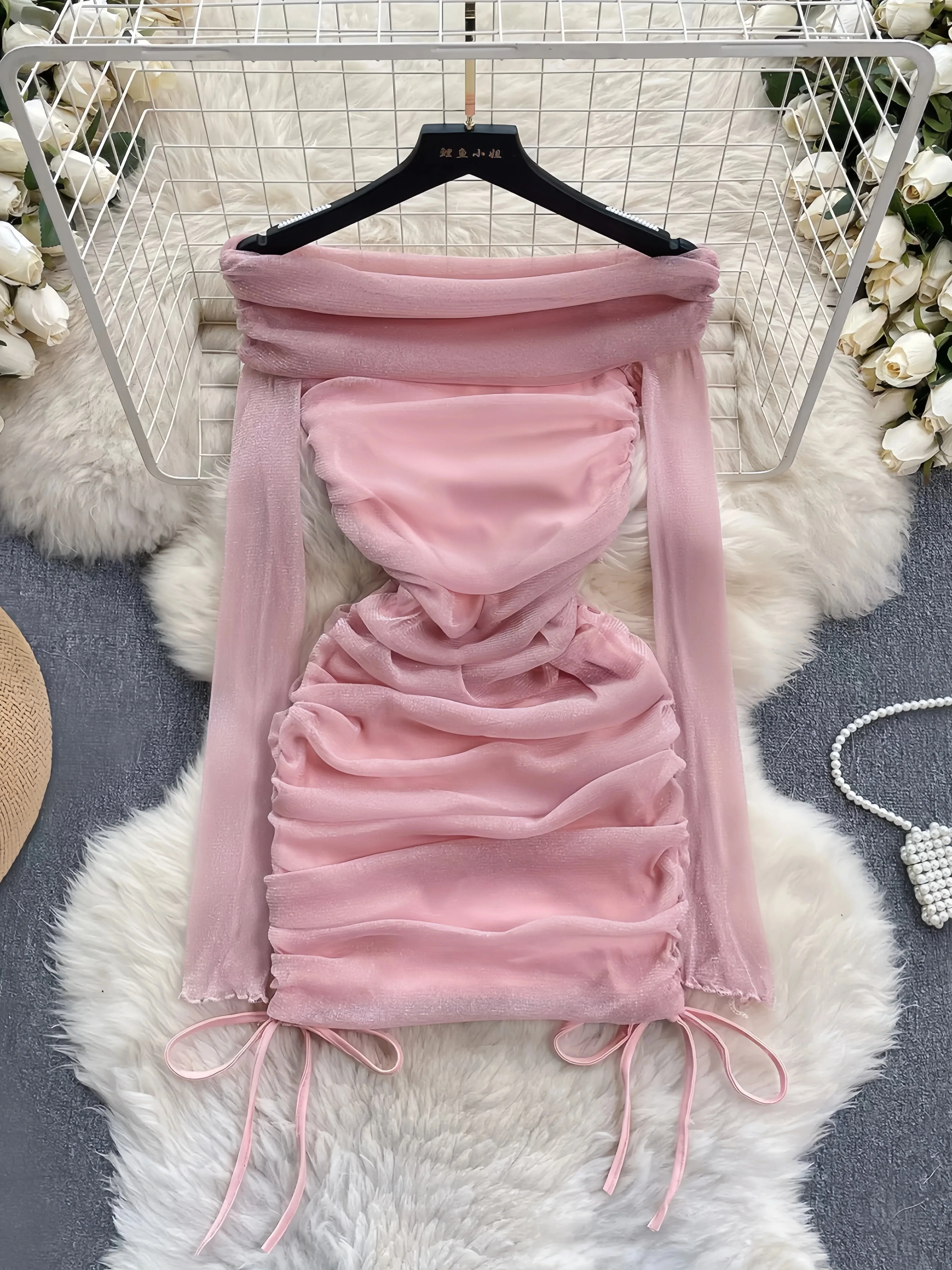 Enchanting Pink Velvet Ruched Mini Dress