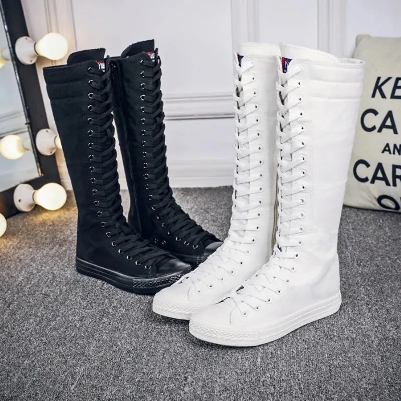 Funki Buys | Boots | Women's Canvas Knee High Lace Up Boots