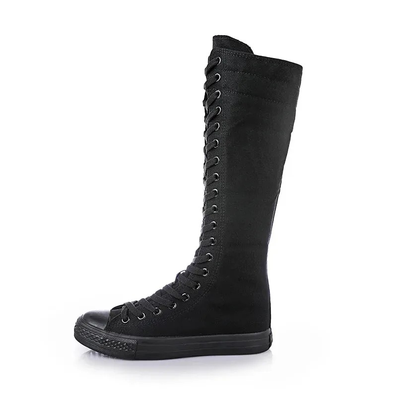 Funki Buys | Boots | Women's Canvas Knee High Lace Up Boots