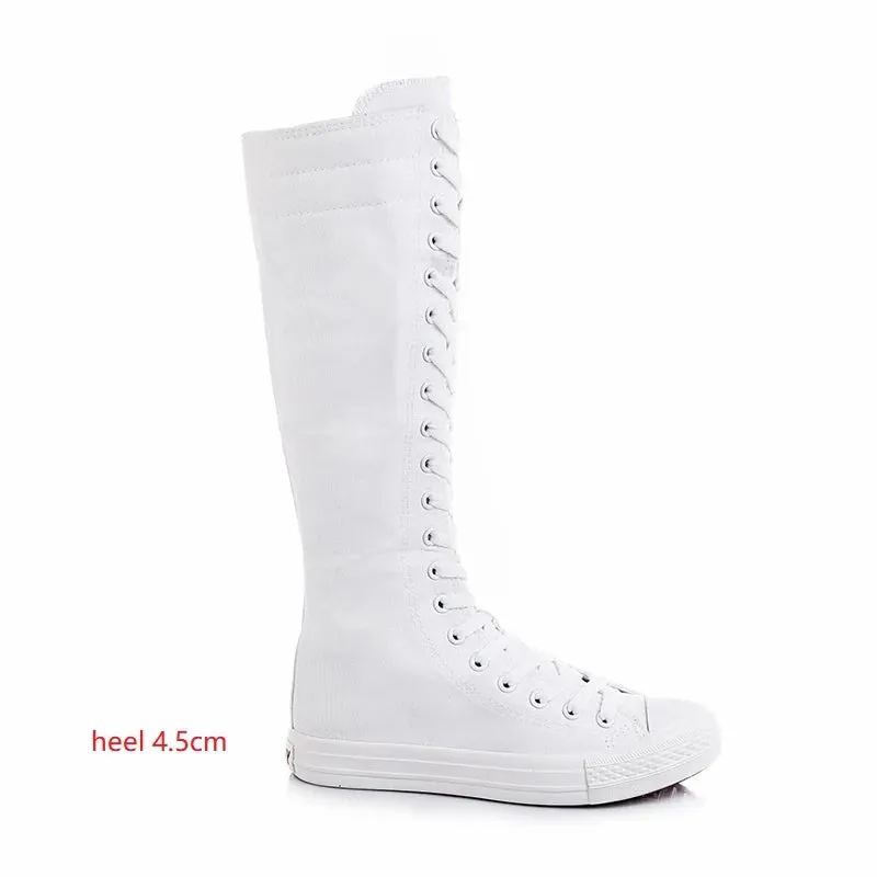 Funki Buys | Boots | Women's Canvas Knee High Lace Up Boots