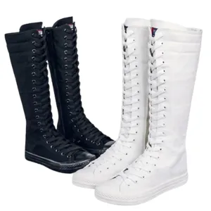 Funki Buys | Boots | Women's Canvas Knee High Lace Up Boots