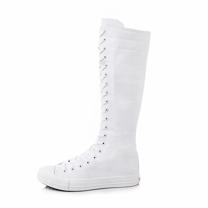 Funki Buys | Boots | Women's Canvas Knee High Lace Up Boots
