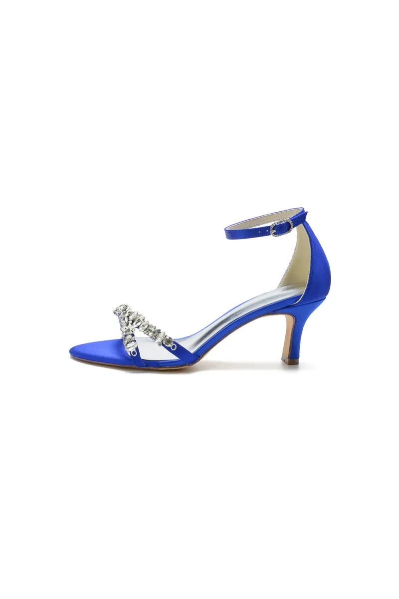 Glamorous Blue Shiny Pump with Silver Chain and Crystal Embellishments