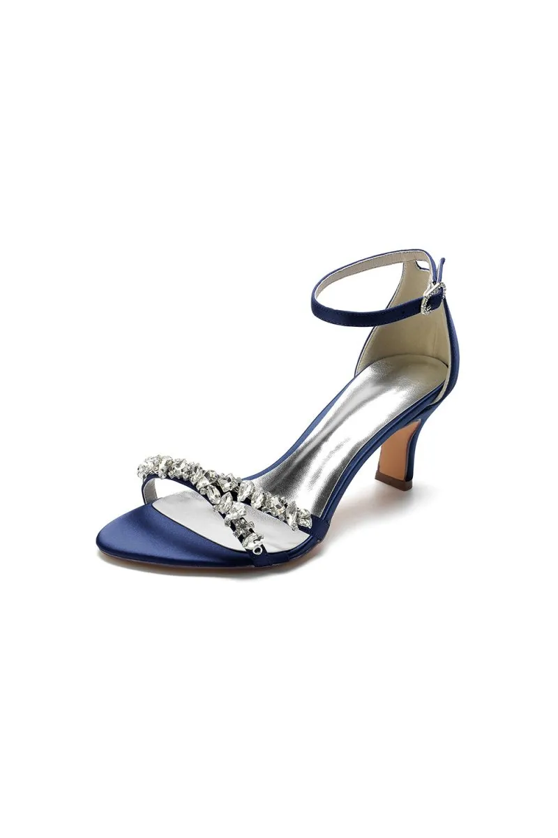 Glamorous Blue Shiny Pump with Silver Chain and Crystal Embellishments