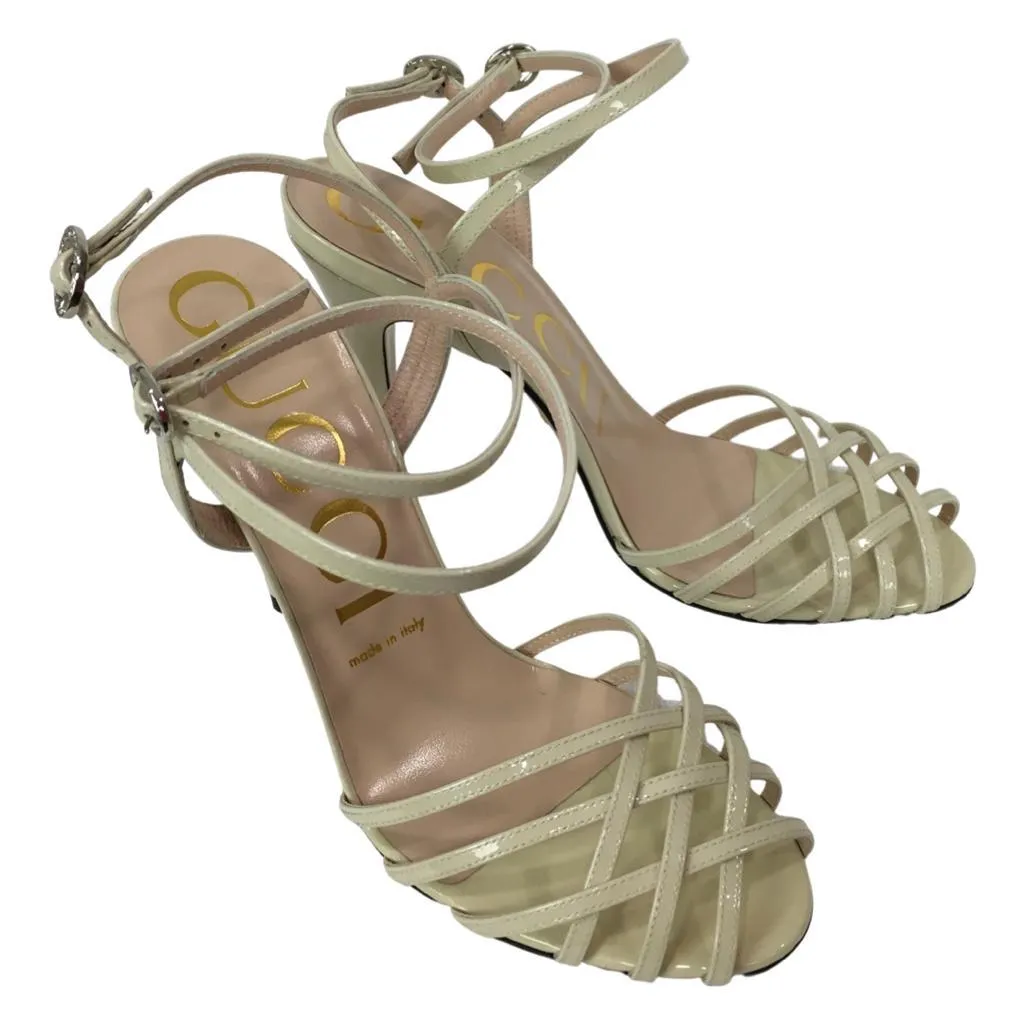 Gucci Women's Vintage Shiny Patent Leather High Heels Sandals White & Black